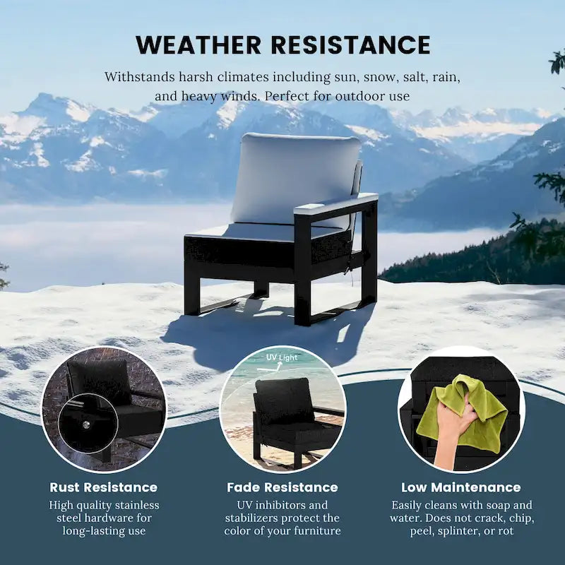 Polytrends Endless Patio Deep Seating Right Arm Chair with Black Frame