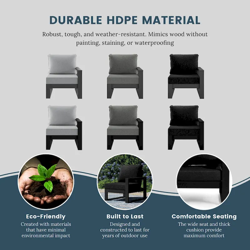 Polytrends Endless Patio Deep Seating Right Arm Chair with Black Frame