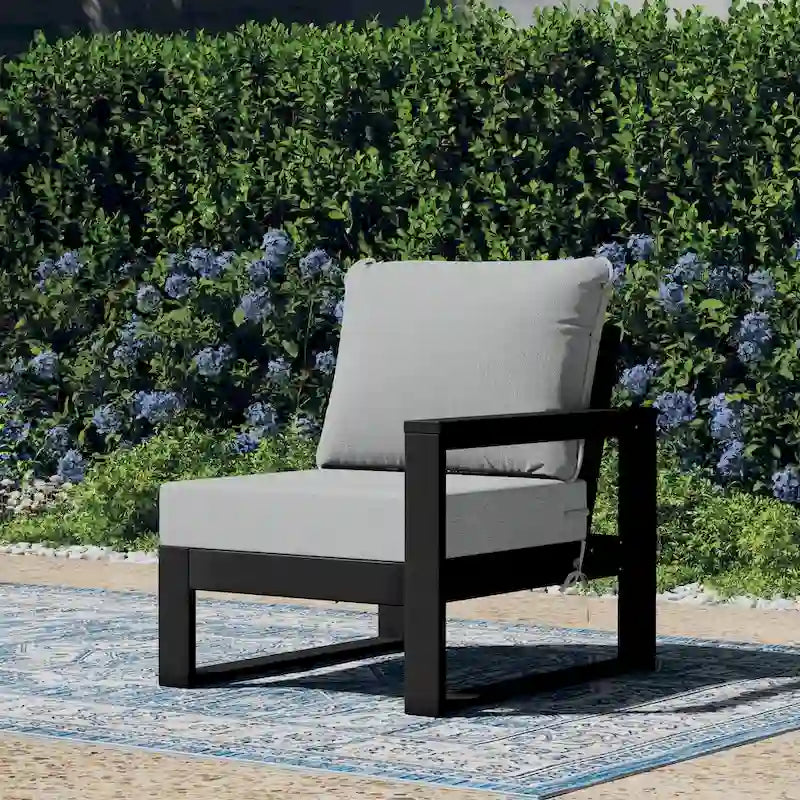 Polytrends Endless Patio Deep Seating Right Arm Chair with Black Frame