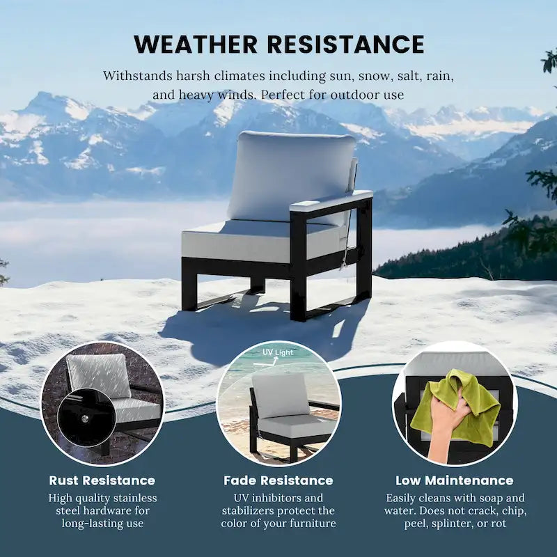 Polytrends Endless Patio Deep Seating Right Arm Chair with Black Frame