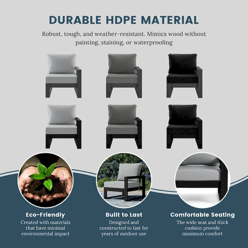 Polytrends Endless Patio Deep Seating Right Arm Chair with Black Frame