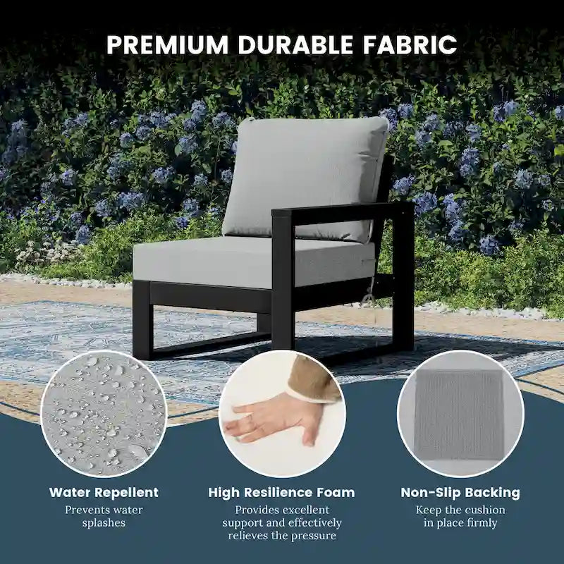 Polytrends Endless Patio Deep Seating Right Arm Chair with Black Frame
