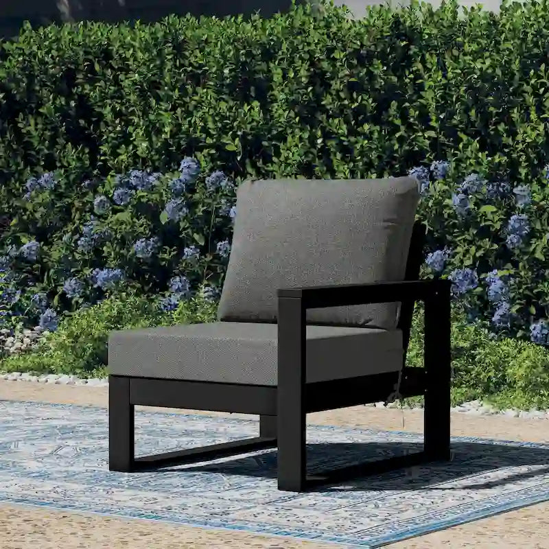 Polytrends Endless Patio Deep Seating Right Arm Chair with Black Frame