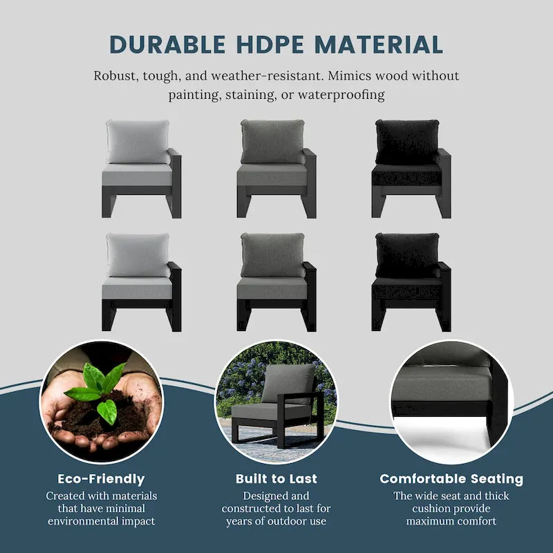 Polytrends Endless Patio Deep Seating Right Arm Chair with Black Frame