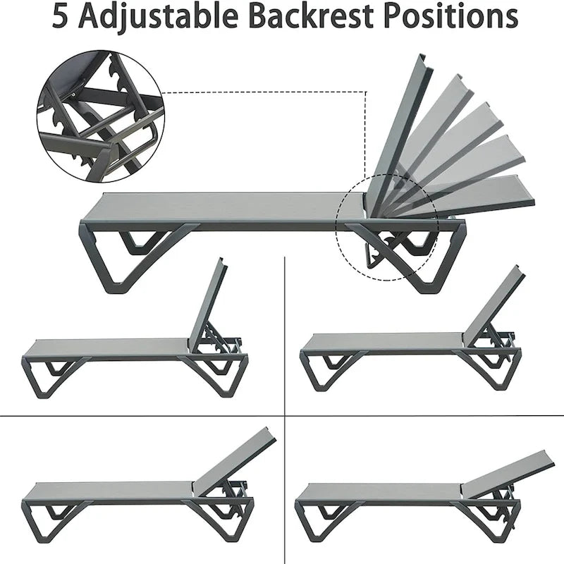 GDFStudio - Adrian Outdoor Aluminum Lounge Chair Set with Adjustable Backrest and Side Table