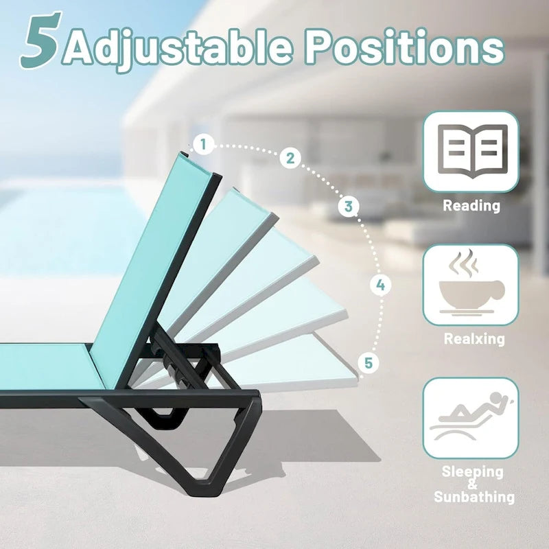 GDFStudio - Adrian Outdoor Aluminum Lounge Chair Set with Adjustable Backrest and Side Table