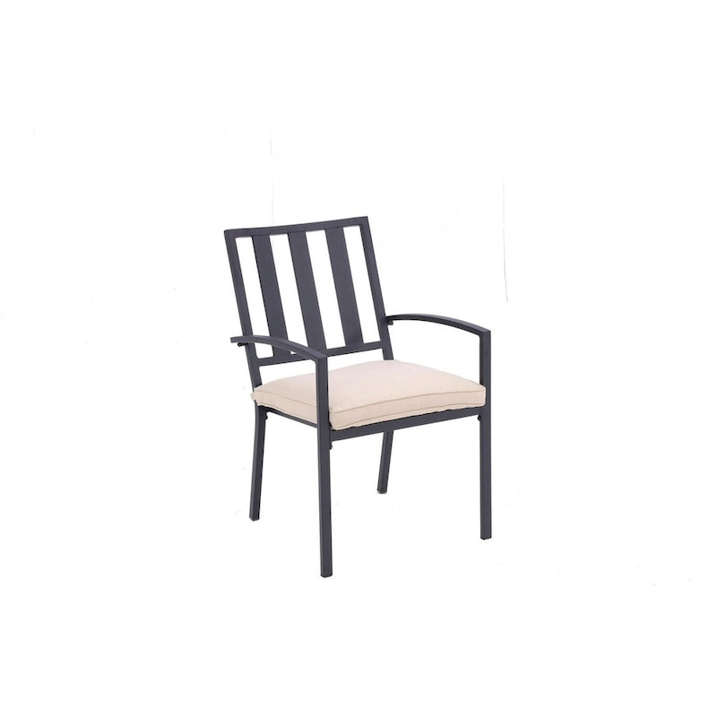 Set of Two Dark Gray Aluminum Outdoor Stacking Dining Chairs with Beige Cushion