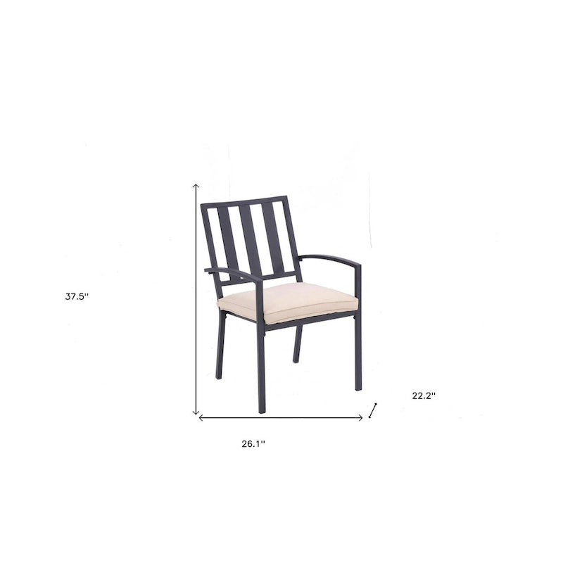 Set of Two Dark Gray Aluminum Outdoor Stacking Dining Chairs with Beige Cushion
