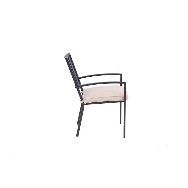 Set of Two Dark Gray Aluminum Outdoor Stacking Dining Chairs with Beige Cushion