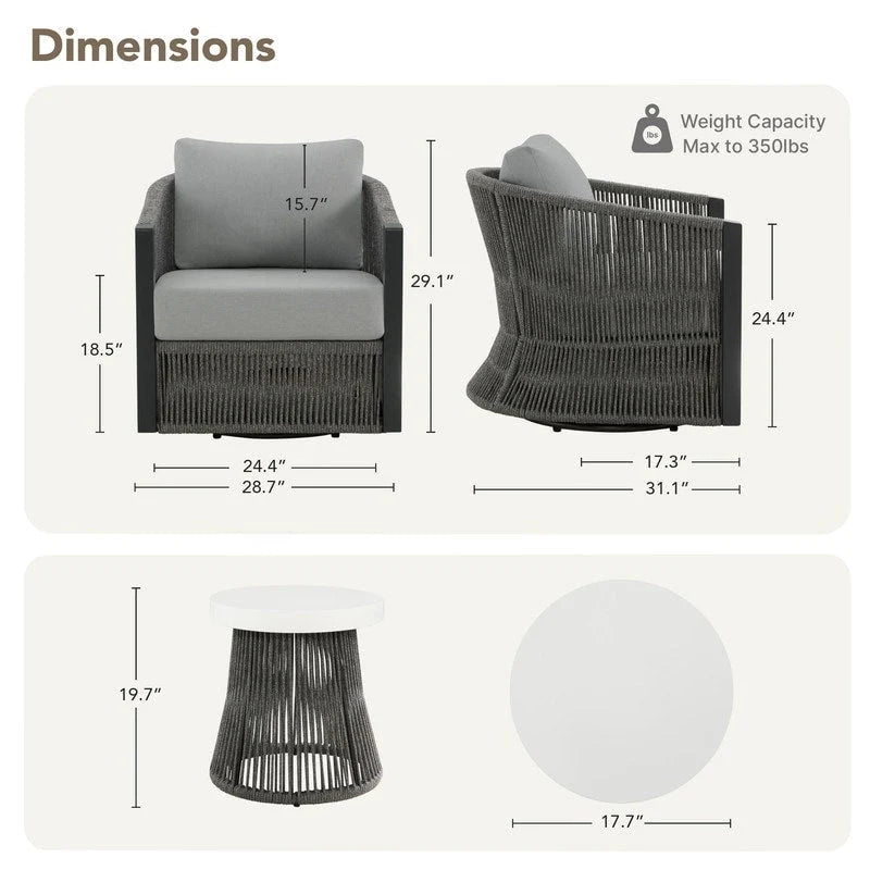 Carlos 3-Piece Outdoor Patio Furniture Conversation Sets