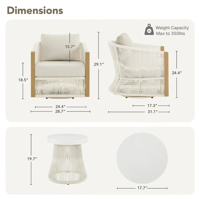 Carlos 3-Piece Outdoor Patio Furniture Conversation Sets