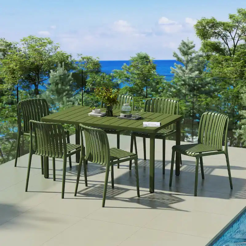 Frond and Form Modern 6-Person Outdoor Patio Rectangular Dining Set