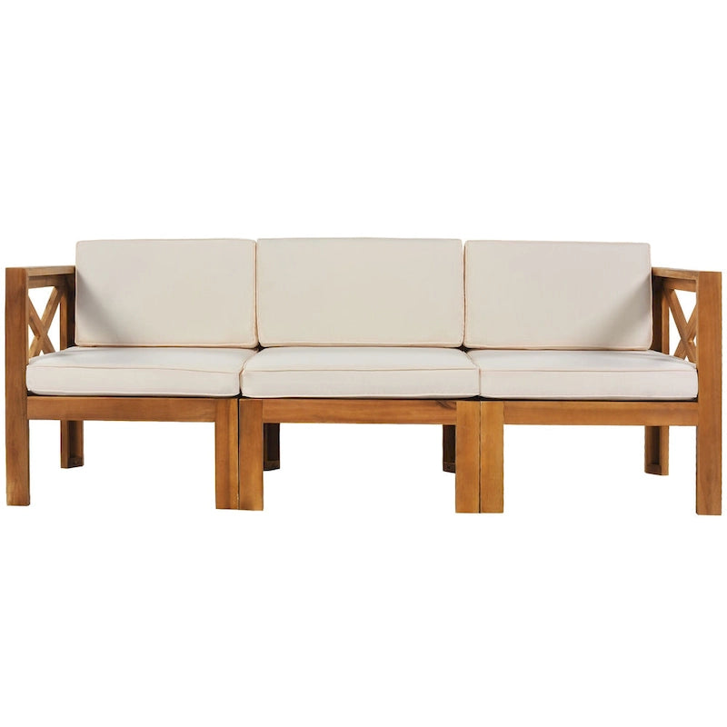 5-Piece Outdoor Patio Solid Wood Sectional Sofa with Coffee Table and Cushions