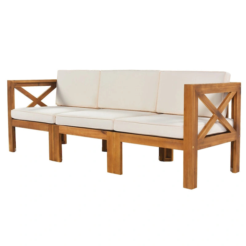 5-Piece Outdoor Patio Solid Wood Sectional Sofa with Coffee Table and Cushions