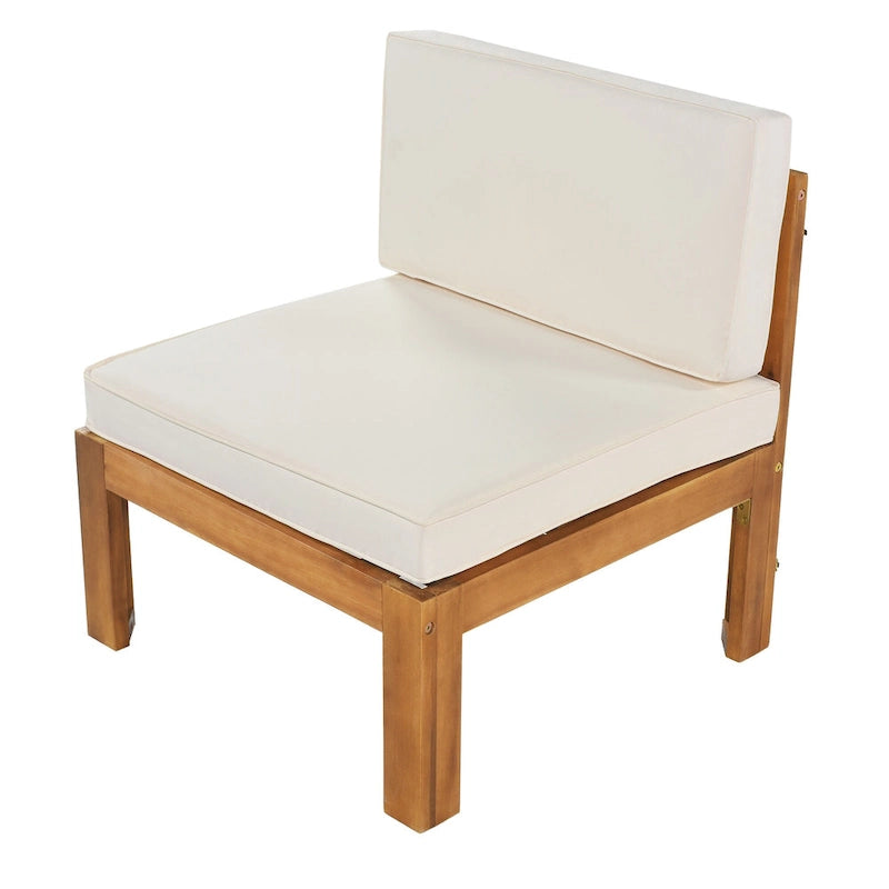 5-Piece Outdoor Patio Solid Wood Sectional Sofa with Coffee Table and Cushions