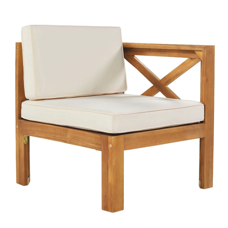 5-Piece Outdoor Patio Solid Wood Sectional Sofa with Coffee Table and Cushions