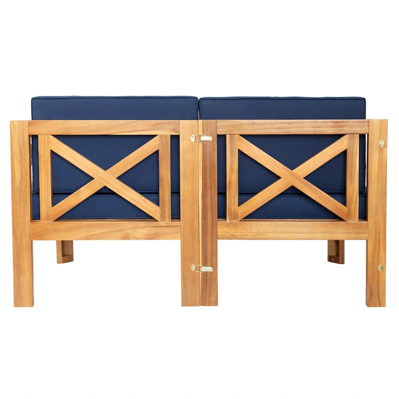 5-Piece Outdoor Patio Solid Wood Sectional Sofa with Coffee Table and Cushions