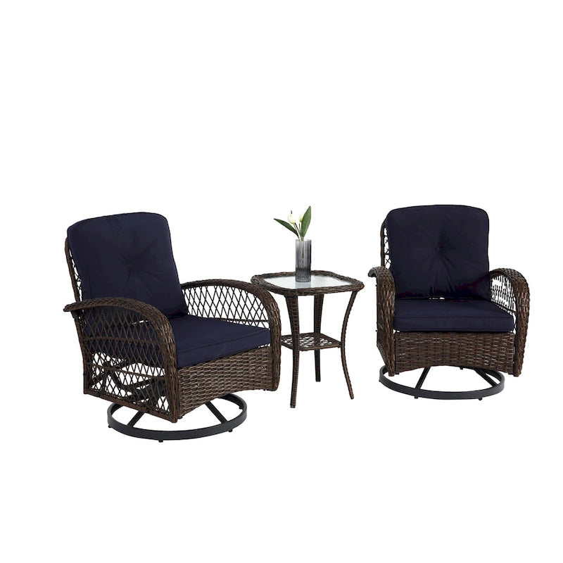 3 Pieces Outdoor Swivel Rocker Patio Chairs