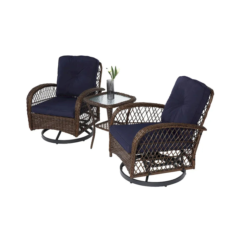 3 Pieces Outdoor Swivel Rocker Patio Chairs