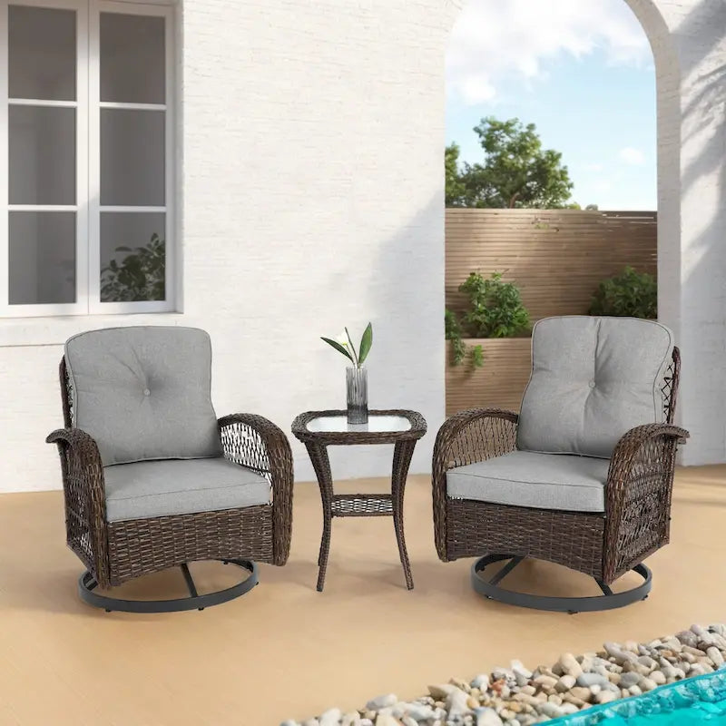 3 Pieces Outdoor Swivel Rocker Patio Chairs