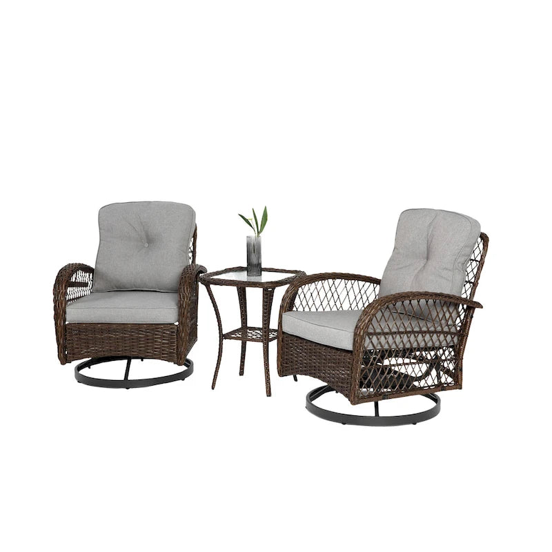 3 Pieces Outdoor Swivel Rocker Patio Chairs