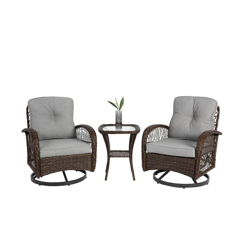3 Pieces Outdoor Swivel Rocker Patio Chairs