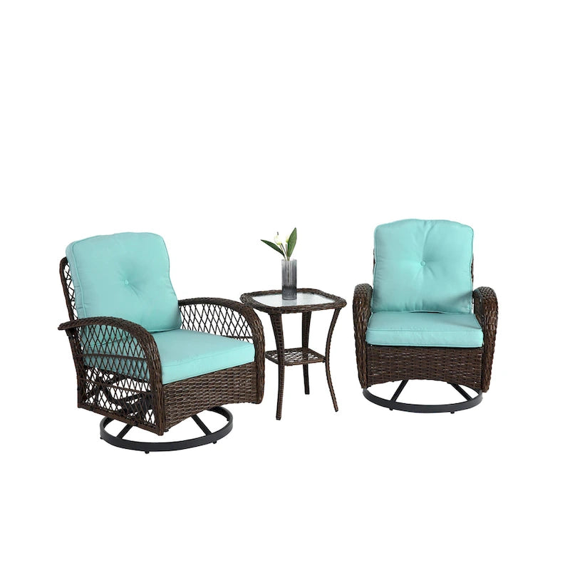 3 Pieces Outdoor Swivel Rocker Patio Chairs