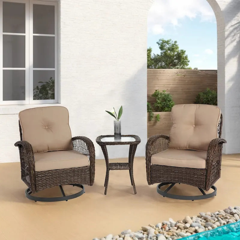 3 Pieces Outdoor Swivel Rocker Patio Chairs