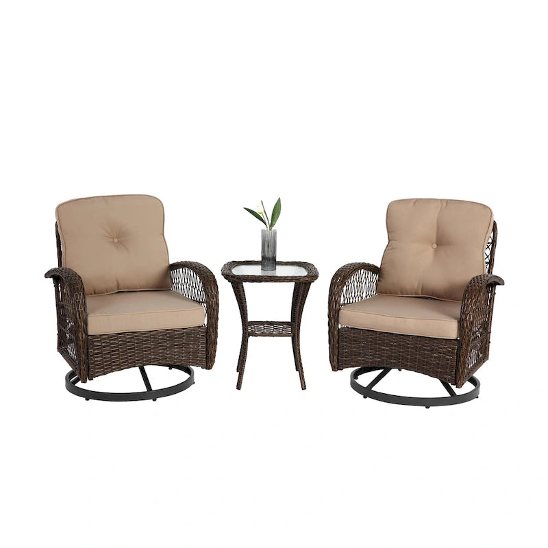 3 Pieces Outdoor Swivel Rocker Patio Chairs
