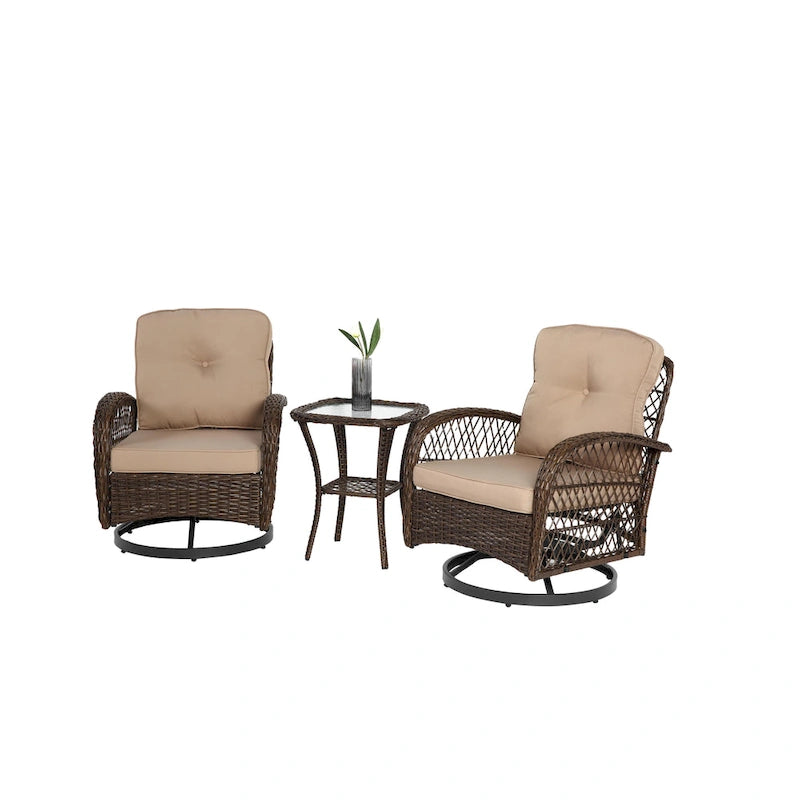 3 Pieces Outdoor Swivel Rocker Patio Chairs