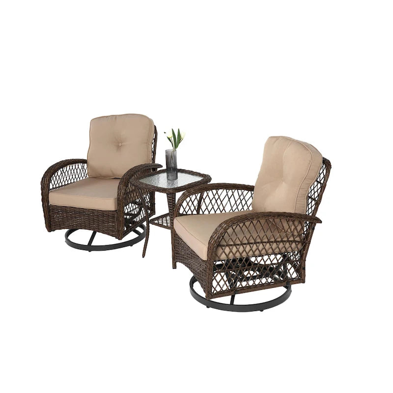 3 Pieces Outdoor Swivel Rocker Patio Chairs