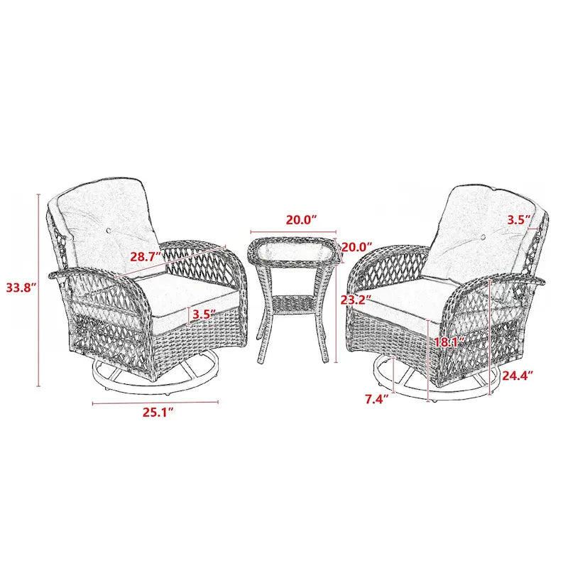 3 Pieces Outdoor Swivel Rocker Patio Chairs