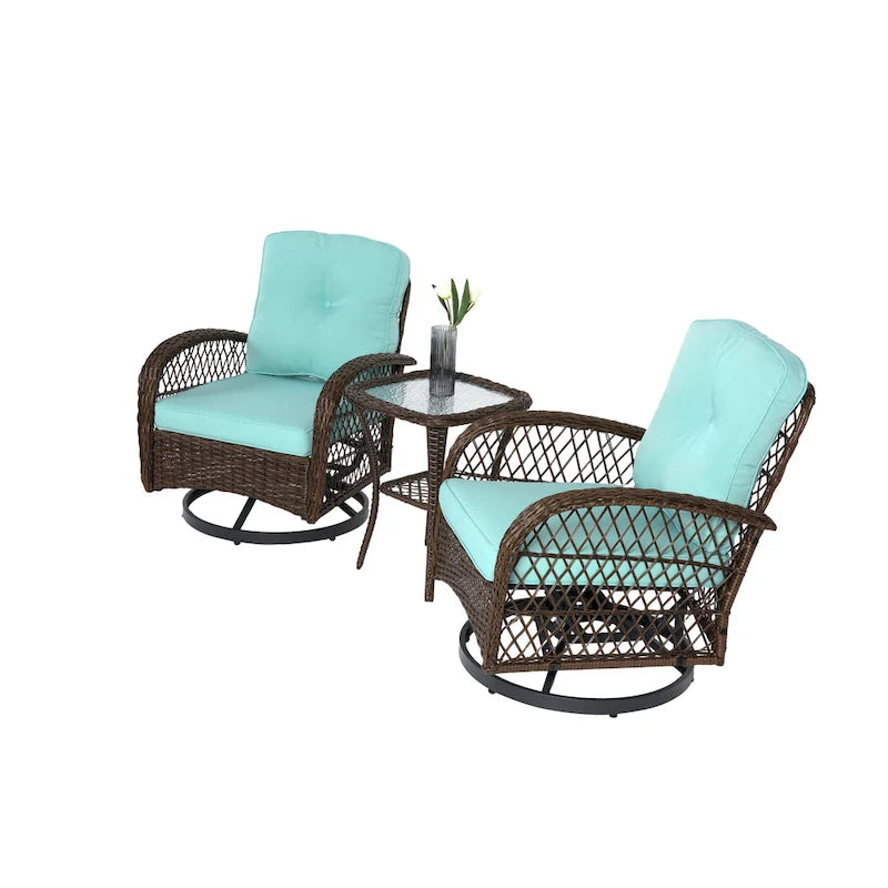 3 Pieces Outdoor Swivel Rocker Patio Chairs