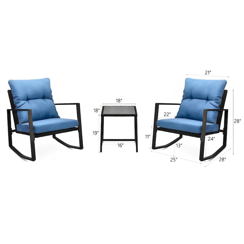 3 Pieces Patio Bistro Set Outdoor Rocking Chair