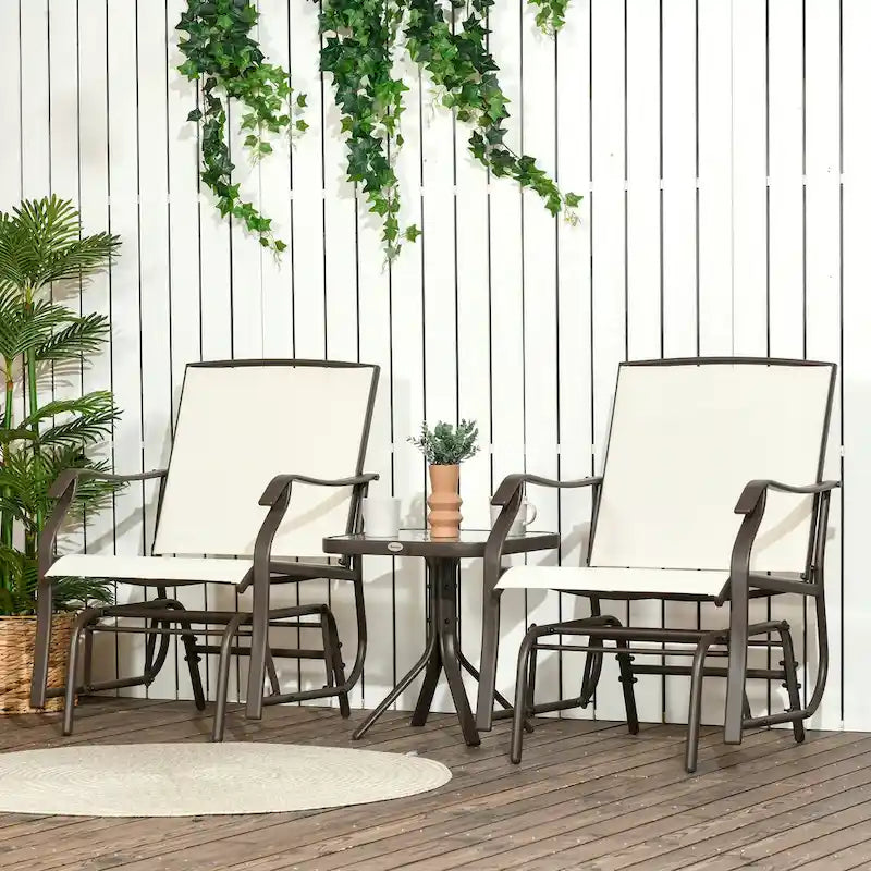 Outsunny 3 Piece Outdoor Glider Chair with Coffee Table