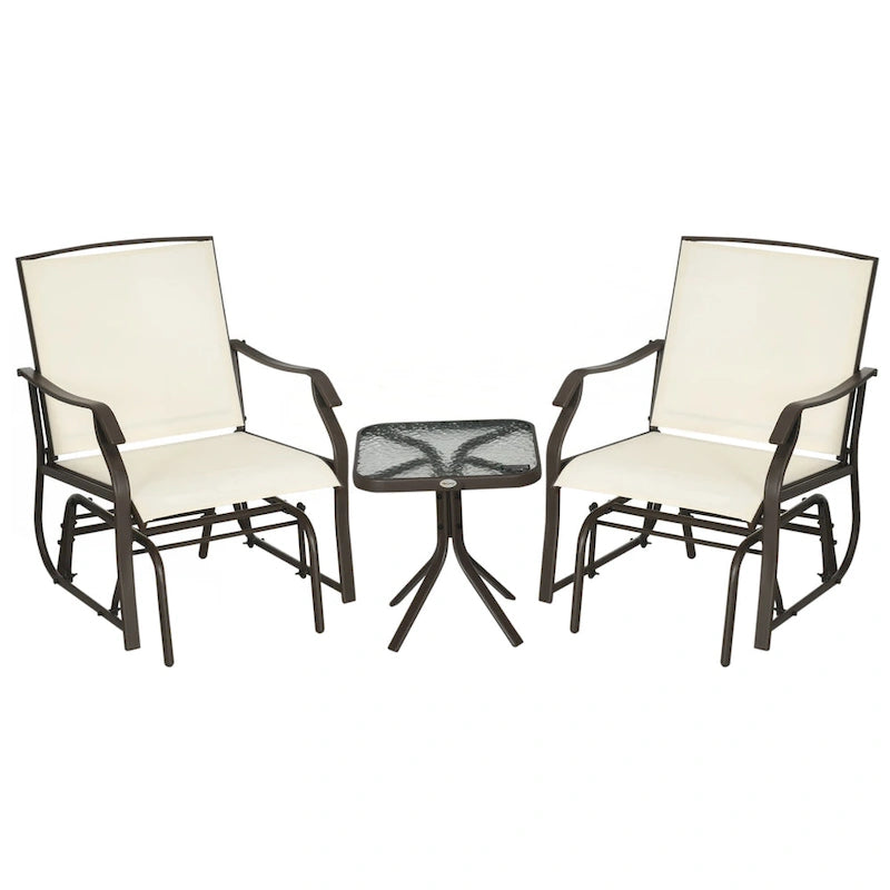 Outsunny 3 Piece Outdoor Glider Chair with Coffee Table