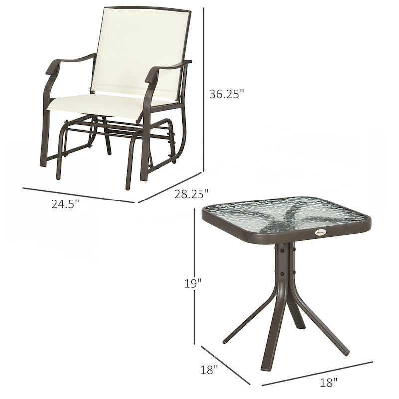 Outsunny 3 Piece Outdoor Glider Chair with Coffee Table