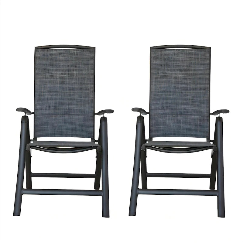 Folding Patio Chairs Set of 2, Aluminium Frame Reclining Sling Lawn Chairs with Adjustable High Backrest