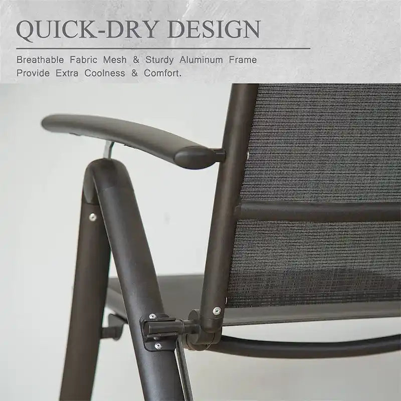 Folding Patio Chairs Set of 2, Aluminium Frame Reclining Sling Lawn Chairs with Adjustable High Backrest