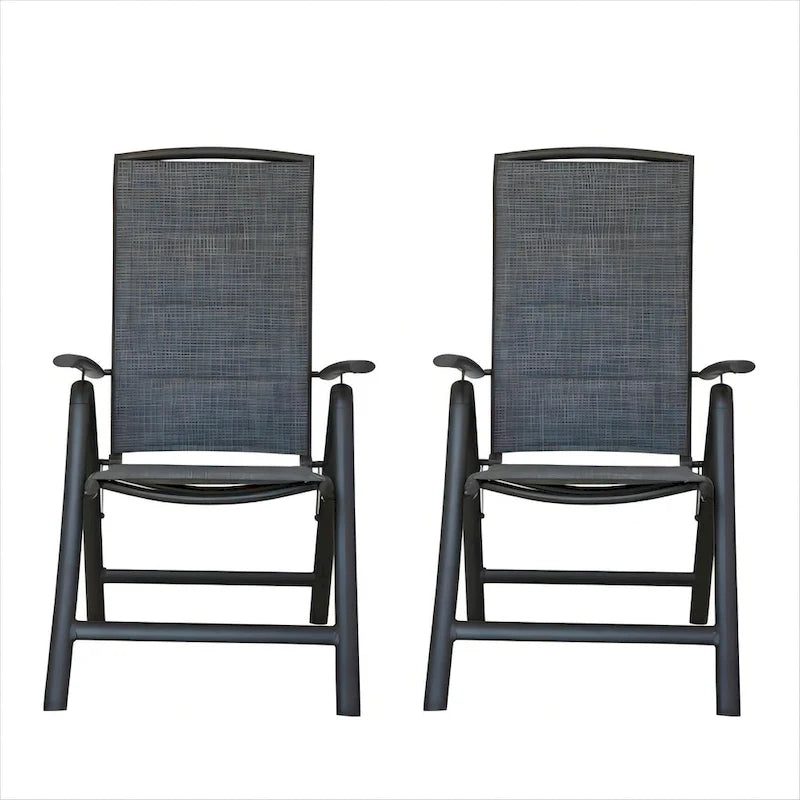 Folding Patio Chairs Set of 2, Aluminium Frame Reclining Sling Lawn Chairs with Adjustable High Backrest