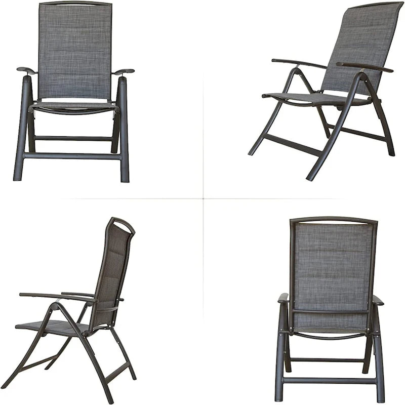 Folding Patio Chairs Set of 2, Aluminium Frame Reclining Sling Lawn Chairs with Adjustable High Backrest