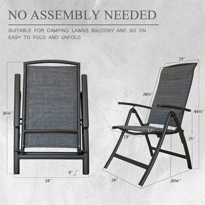 Folding Patio Chairs Set of 2, Aluminium Frame Reclining Sling Lawn Chairs with Adjustable High Backrest