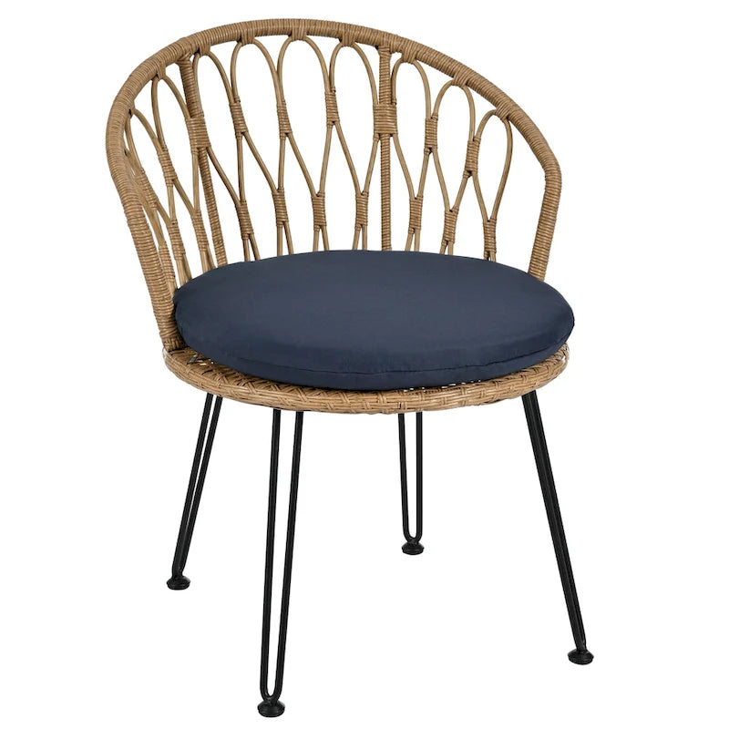 Outdoor Leisure Set, 2 Rattan Single Chairs with 1 Glass Round Table