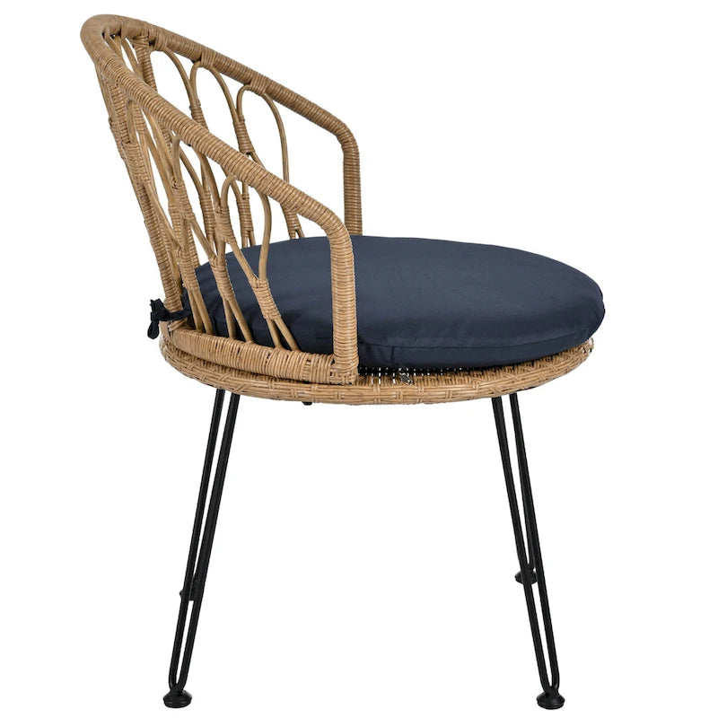 Outdoor Leisure Set, 2 Rattan Single Chairs with 1 Glass Round Table