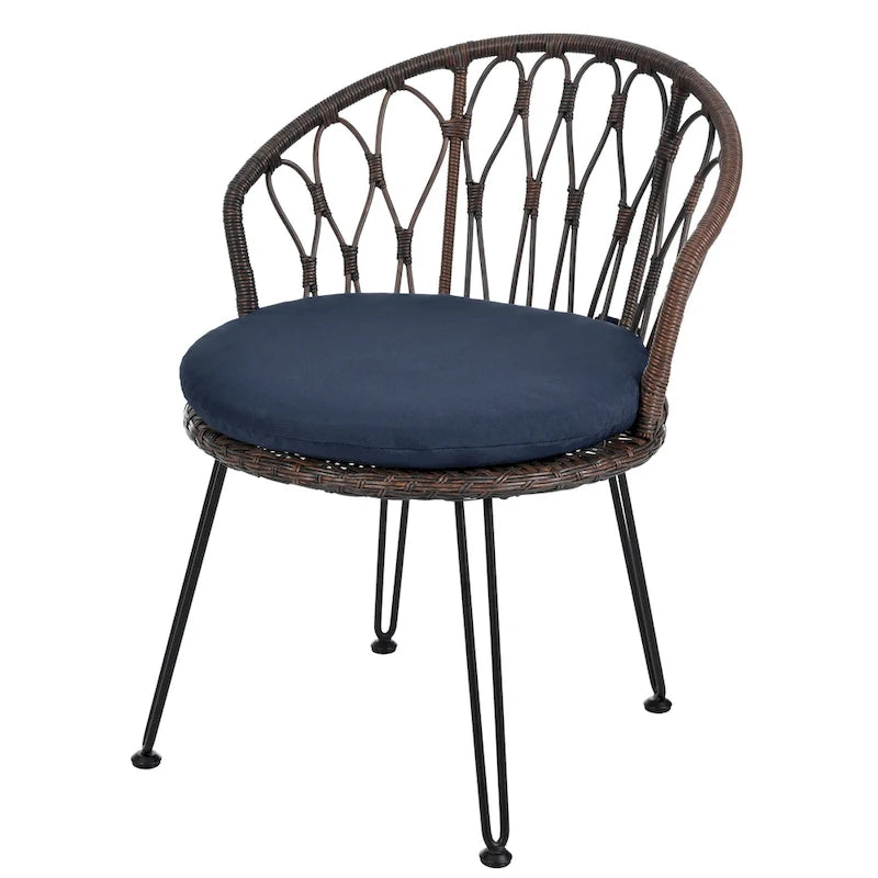 Outdoor Leisure Set, 2 Rattan Single Chairs with 1 Glass Round Table