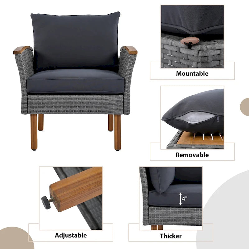 9-Piece Patio Rattan Conversation Set with Coffee Table & Washable Cushion