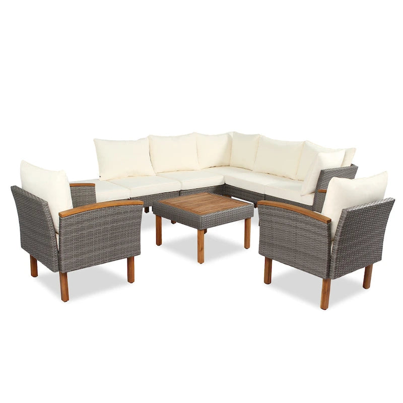 9-Piece Patio Rattan Conversation Set with Coffee Table & Washable Cushion