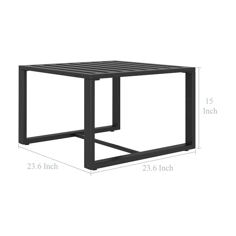 Outdoor Coffee Table with 24 Inch Slatted Top, Dark Gray Aluminum