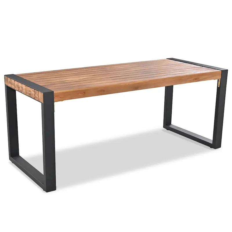 3-pieces Outdoor Dining Table with 2 Benches, Acacia Wood Top & Steel Frame