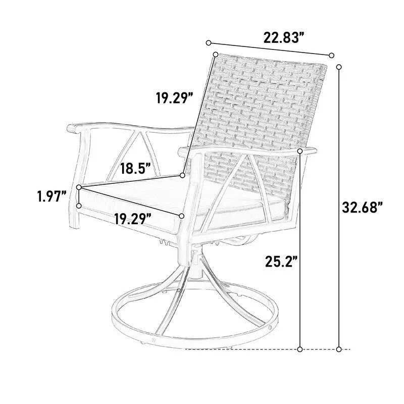 7-Piece Wicker Patio Set - Includes 2 swivel rockers, 4 chairs (all with removable cushions), and a table.